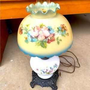 Vintage Crystal Corp Novelty 18" Tall Glass Hurricane Lamp With Shade